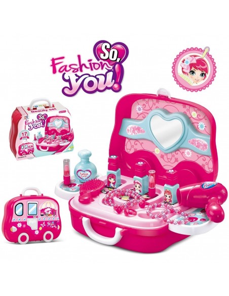 Toaletka dla dziewczynki z kosmetykami i przyborami w walizce z kółkami
