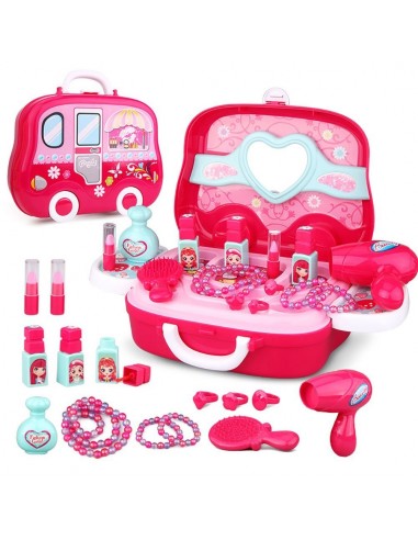 Toaletka dla dziewczynki z kosmetykami i przyborami w walizce z kółkami