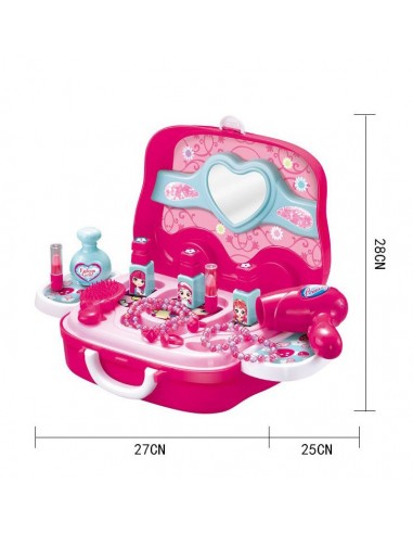 Toaletka dla dziewczynki z kosmetykami i przyborami w walizce z kółkami