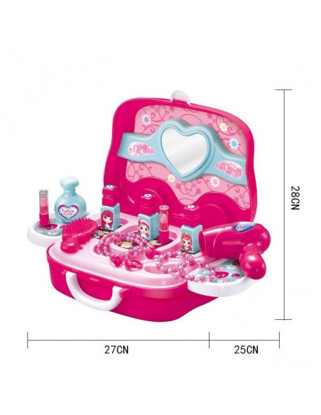 Toaletka dla dziewczynki z kosmetykami i przyborami w walizce z kółkami