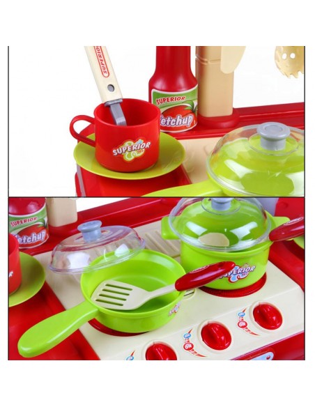 Kuchnia dla dzieci z dźwiękiem zakcesoriami walizka czerwona