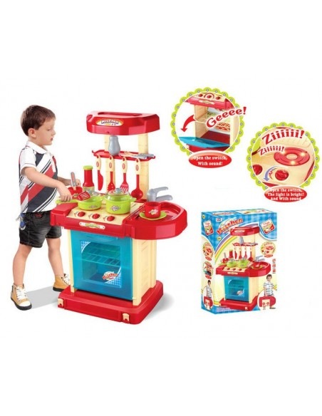 Kuchnia dla dzieci z dźwiękiem zakcesoriami walizka czerwona
