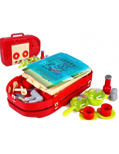 Kuchnia dla dzieci z dźwiękiem zakcesoriami walizka czerwona