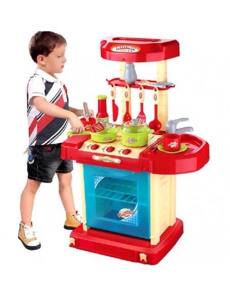 Kuchnia dla dzieci z dźwiękiem zakcesoriami walizka czerwona