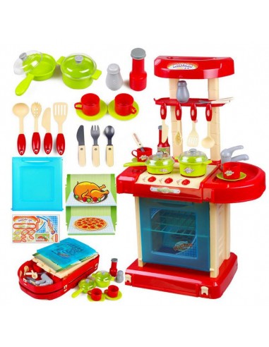 Kuchnia dla dzieci z dźwiękiem zakcesoriami walizka czerwona