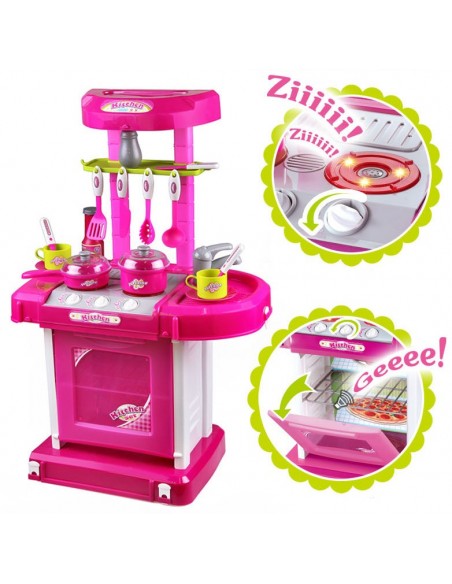 Kuchnia dla dzieci z dźwiękiem z akcesoriami walizka różowa
