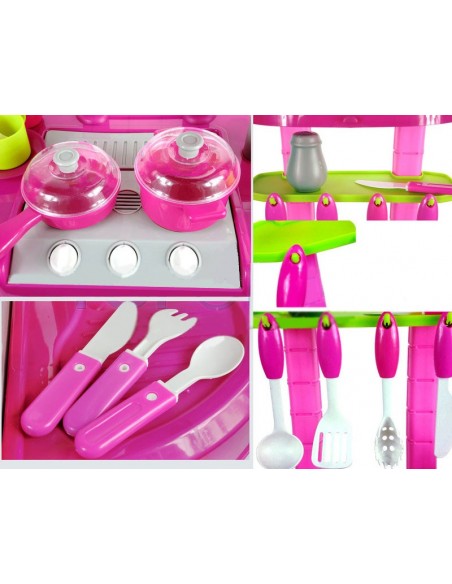 Kuchnia dla dzieci z dźwiękiem z akcesoriami walizka różowa