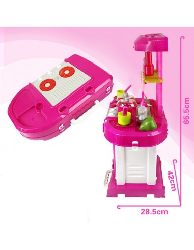 Kuchnia dla dzieci z dźwiękiem z akcesoriami walizka różowa