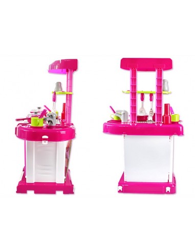 Kuchnia dla dzieci z dźwiękiem z akcesoriami walizka różowa