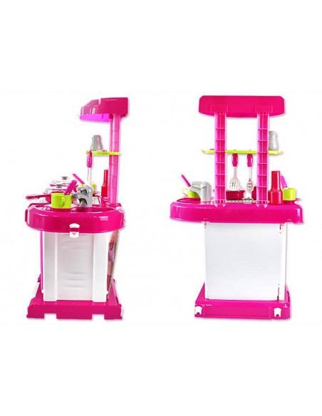 Kuchnia dla dzieci z dźwiękiem z akcesoriami walizka różowa