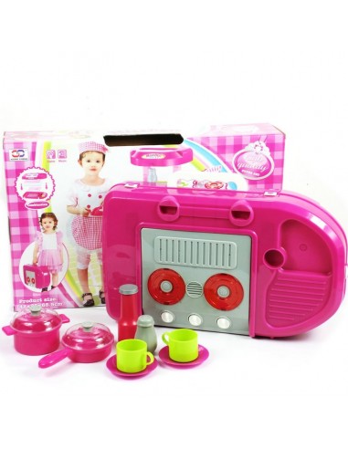 Kuchnia dla dzieci z dźwiękiem z akcesoriami walizka różowa