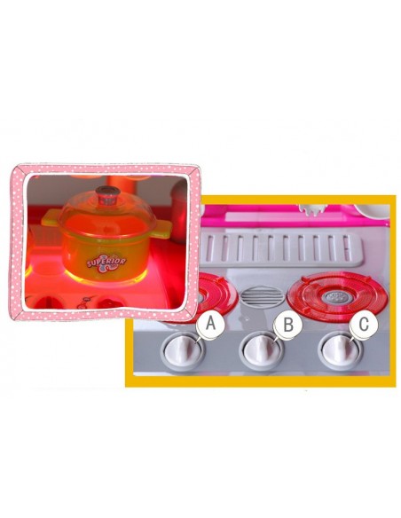 Kuchnia dla dzieci z dźwiękiem z akcesoriami walizka różowa