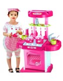Kuchnia dla dzieci z dźwiękiem z akcesoriami walizka różowa
