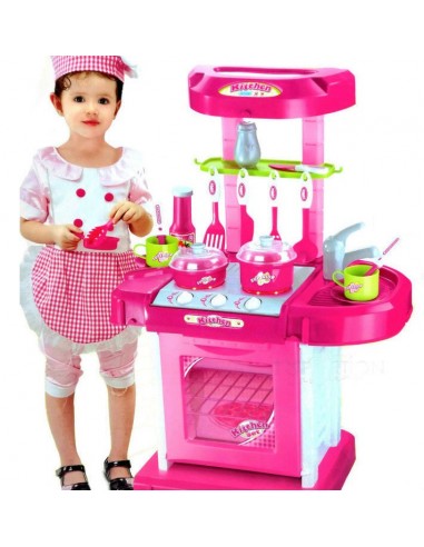 Kuchnia dla dzieci z dźwiękiem z akcesoriami walizka różowa