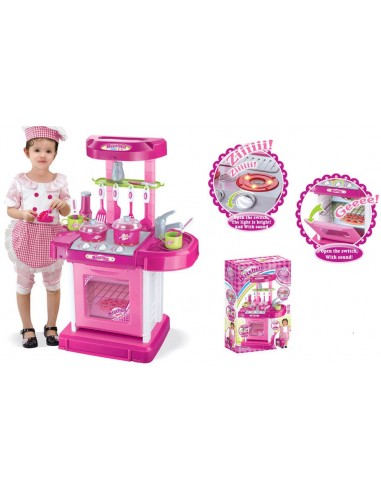 Kuchnia dla dzieci z dźwiękiem z akcesoriami walizka różowa