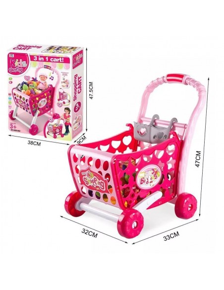 Koszyk wózek na zakupy z owocami warzywami różowy