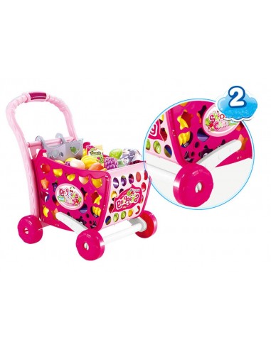 Koszyk wózek na zakupy z owocami warzywami różowy