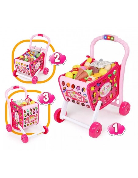 Koszyk wózek na zakupy z owocami warzywami różowy