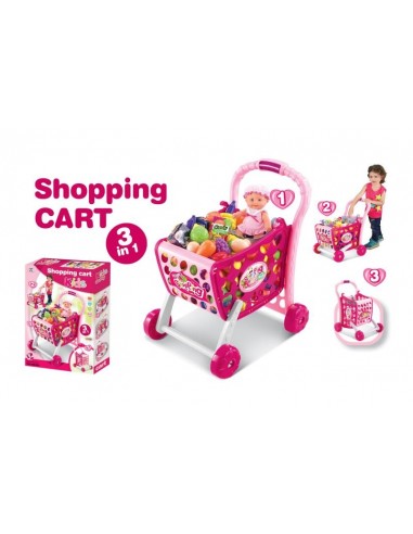 Koszyk wózek na zakupy z owocami warzywami różowy