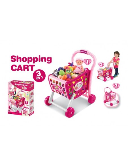 Koszyk wózek na zakupy z owocami warzywami różowy