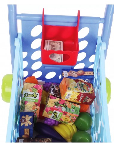 Koszyk wózek na zakupy z owocami warzywami niebieski