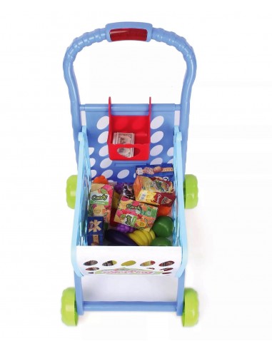 Koszyk wózek na zakupy z owocami warzywami niebieski