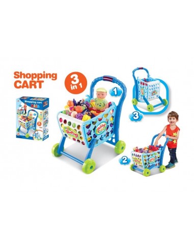 Koszyk wózek na zakupy z owocami warzywami niebieski