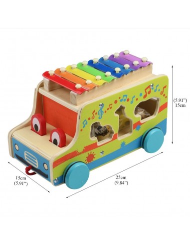 Samochód do ciągania z cymbałkami i zwierzątkami