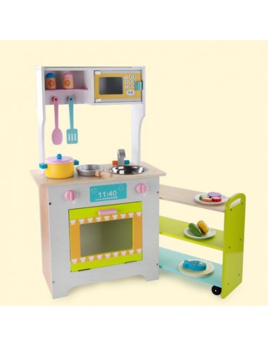 Duża Drewniana kuchnia z akcesoriami z wózkiem i akcesoriami