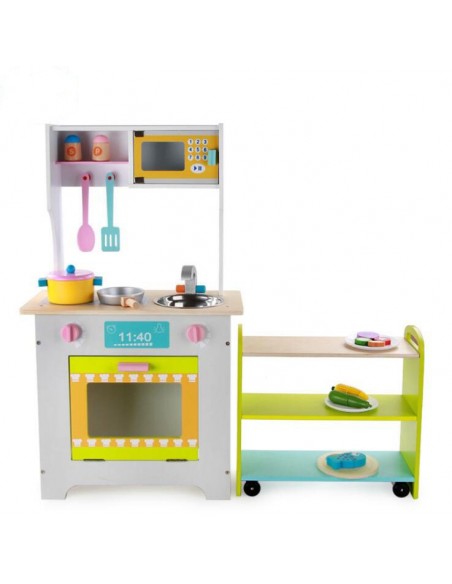 Duża Drewniana kuchnia z akcesoriami z wózkiem i akcesoriami