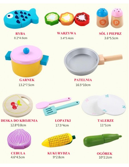 Duża Drewniana kuchnia z akcesoriami z wózkiem i akcesoriami