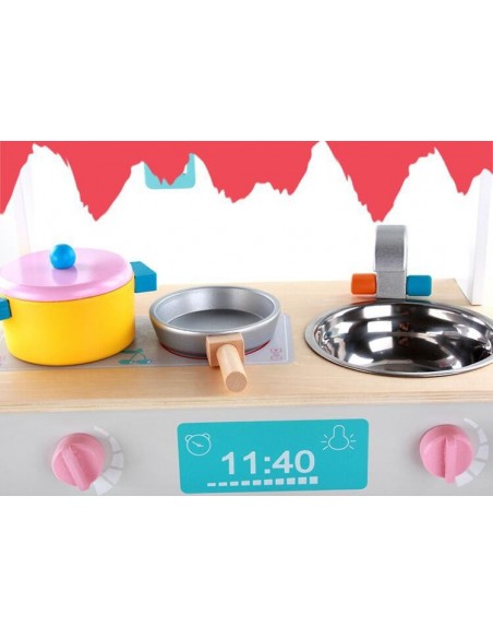 Duża Drewniana kuchnia z akcesoriami z wózkiem i akcesoriami