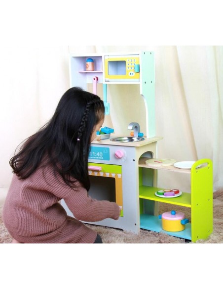 Duża Drewniana kuchnia z akcesoriami z wózkiem i akcesoriami