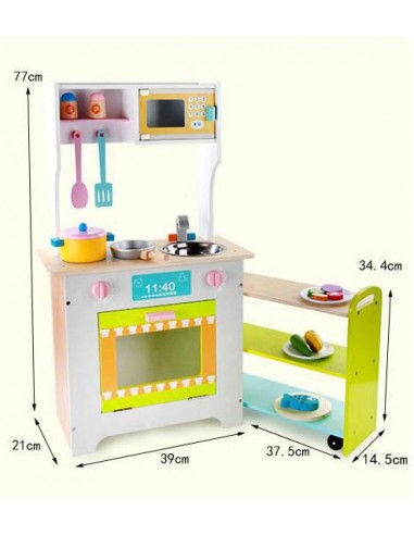 Duża Drewniana kuchnia z akcesoriami z wózkiem i akcesoriami