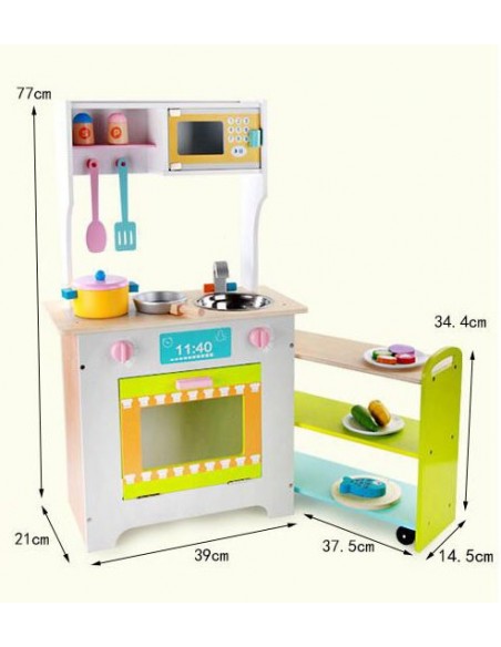 Duża Drewniana kuchnia z akcesoriami z wózkiem i akcesoriami