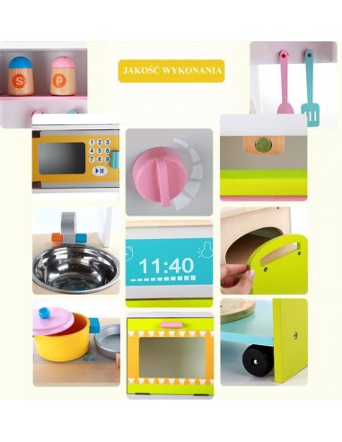 Duża Drewniana kuchnia z akcesoriami z wózkiem i akcesoriami