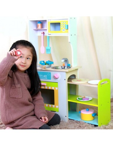 Duża Drewniana kuchnia z akcesoriami z wózkiem i akcesoriami