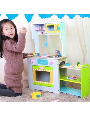 Duża Drewniana kuchnia z akcesoriami z wózkiem i akcesoriami