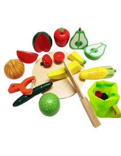 Drewniany zestaw owoców i warzyw na magnes do krojenia