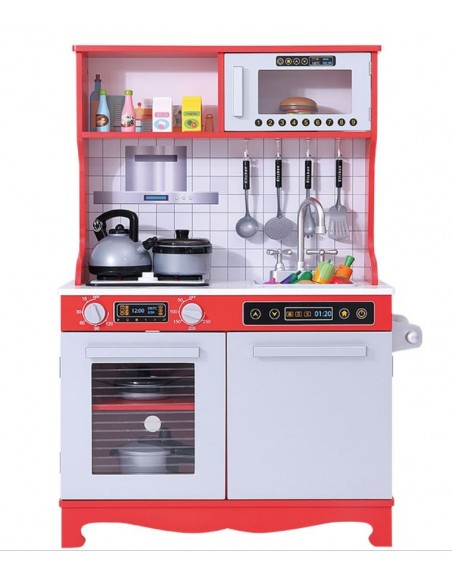 Ogromna drewniana czerwona kuchnia z akcesoriami ONSHINE