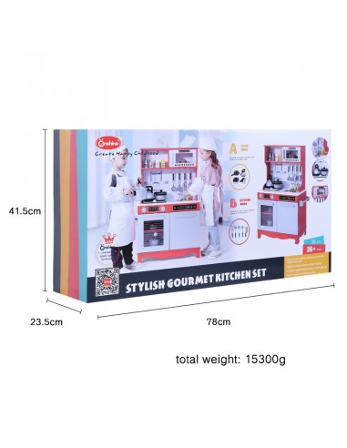 Ogromna drewniana czerwona kuchnia z akcesoriami ONSHINE