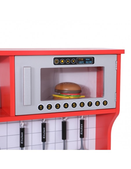 Ogromna drewniana czerwona kuchnia z akcesoriami ONSHINE