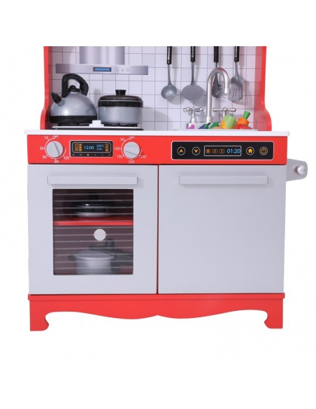 Ogromna drewniana czerwona kuchnia z akcesoriami ONSHINE