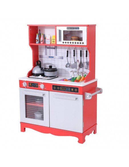 Ogromna drewniana czerwona kuchnia z akcesoriami ONSHINE