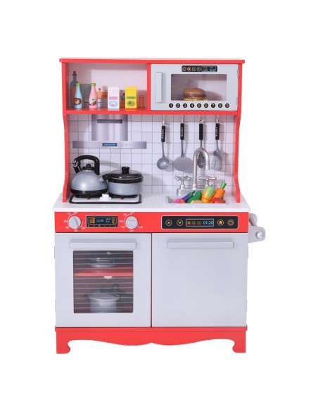 Ogromna drewniana czerwona kuchnia z akcesoriami ONSHINE