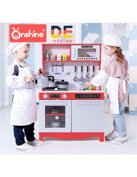 Ogromna drewniana czerwona kuchnia z akcesoriami ONSHINE