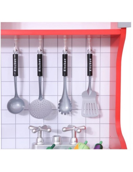 Ogromna drewniana czerwona kuchnia z akcesoriami ONSHINE