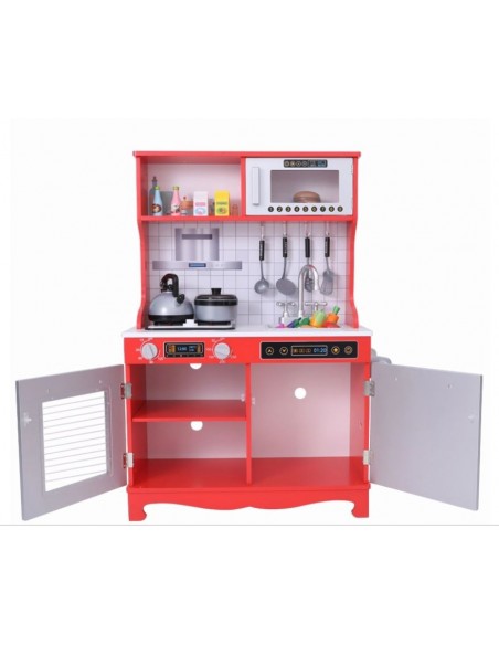 Ogromna drewniana czerwona kuchnia z akcesoriami ONSHINE